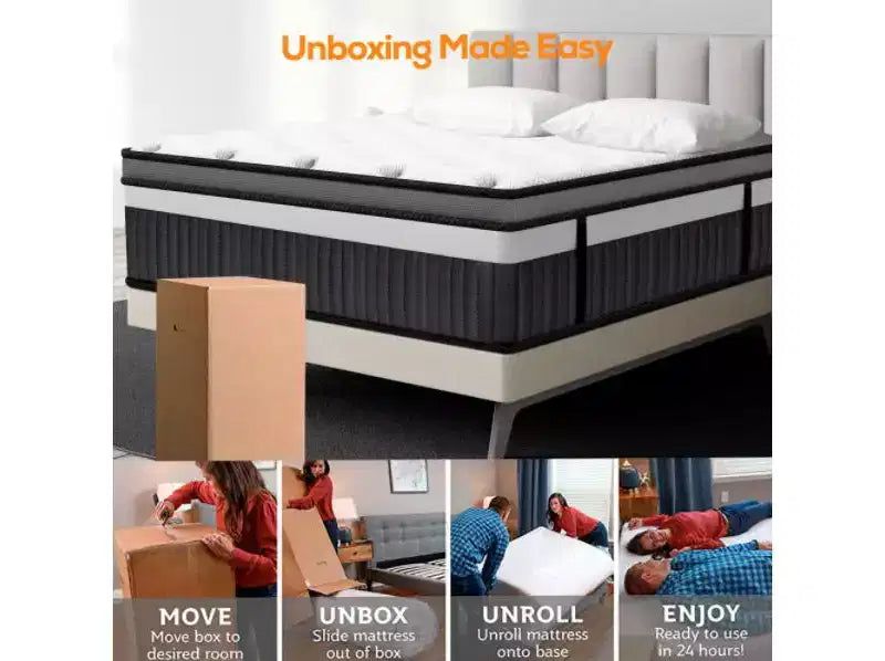 Matelas hybride en boîte 14 po King avec mousse à mémoire de forme au gel, fermeté moyenne, soulagement de la pression, doux pour la peau, isolation des mouvements, certifié CertiPUR-US