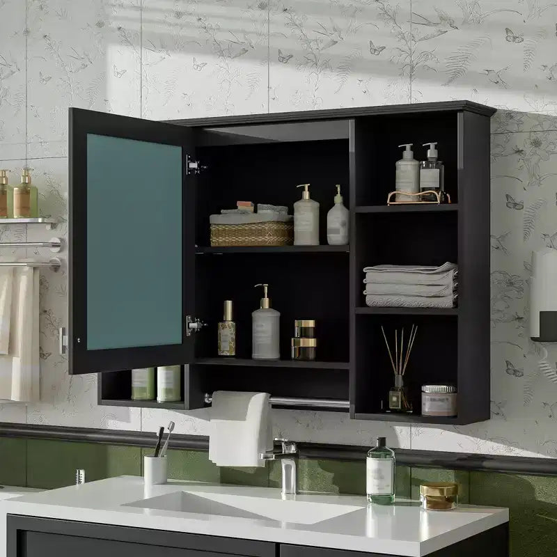 Meuble haut de salle de bain de 104 cm, armoire à pharmacie murale avec porte-serviettes et étagères ouvertes, meuble de rangement suspendu au-dessus des toilettes pour salle de bain
