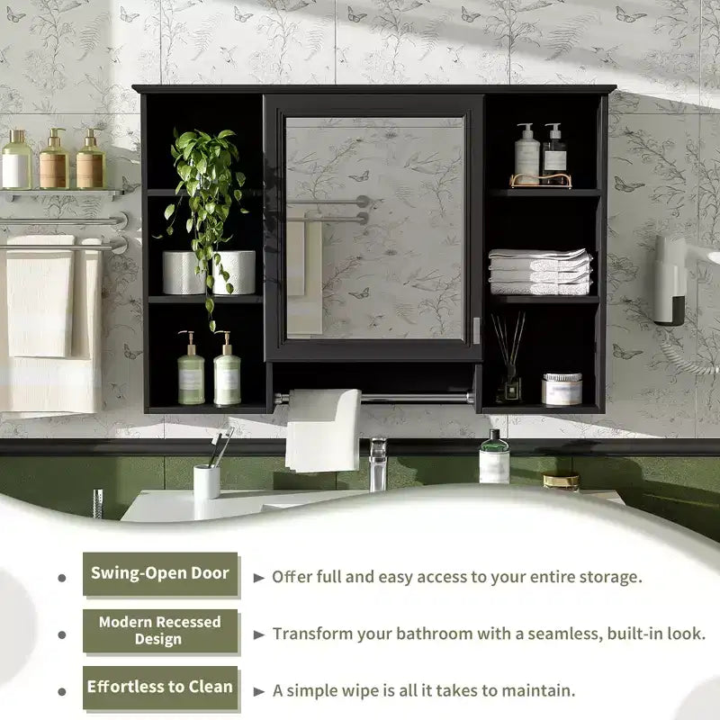 Meuble haut de salle de bain de 104 cm, armoire à pharmacie murale avec porte-serviettes et étagères ouvertes, meuble de rangement suspendu au-dessus des toilettes pour salle de bain