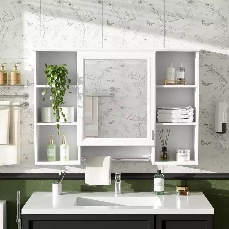 Meuble haut de salle de bain de 104 cm, armoire à pharmacie murale avec porte-serviettes et étagères ouvertes, meuble de rangement suspendu au-dessus des toilettes pour salle de bain