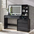 Coiffeuse avec miroir LED 35,4 et lumières, table de maquillage moderne avec station de charge et étagères réglables