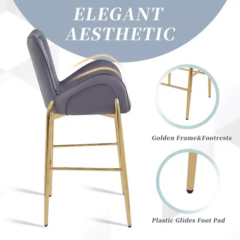 Tabourets de bar de luxe en velours 28H, lot de 2, tabourets de bar élégants avec pieds et repose-pieds dorés, fauteuil haut pour îlot de cuisine, capacité de 120 kg