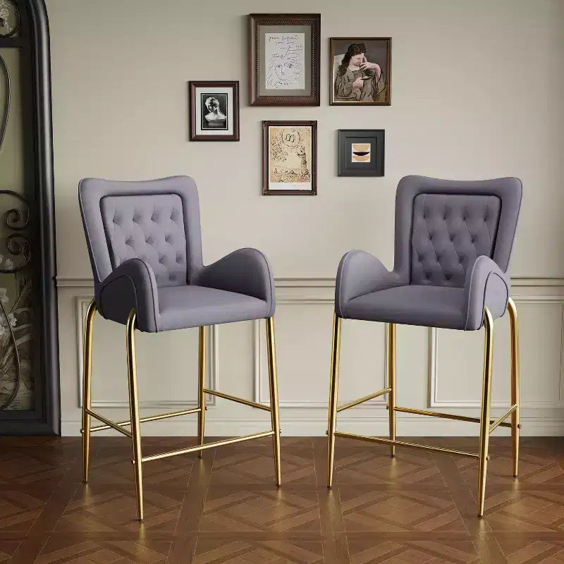 Tabourets de bar de luxe en velours 28H, lot de 2, tabourets de bar élégants avec pieds et repose-pieds dorés, fauteuil haut pour îlot de cuisine, capacité de 120 kg
