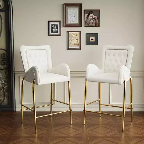 TUYOHW 28H Luxury Velvet Counter Stools Set of 2,Sleek Bar Stools with Golden Legs & Footrest,Tall Armchair for Kitchen Island,265lbs Capacity