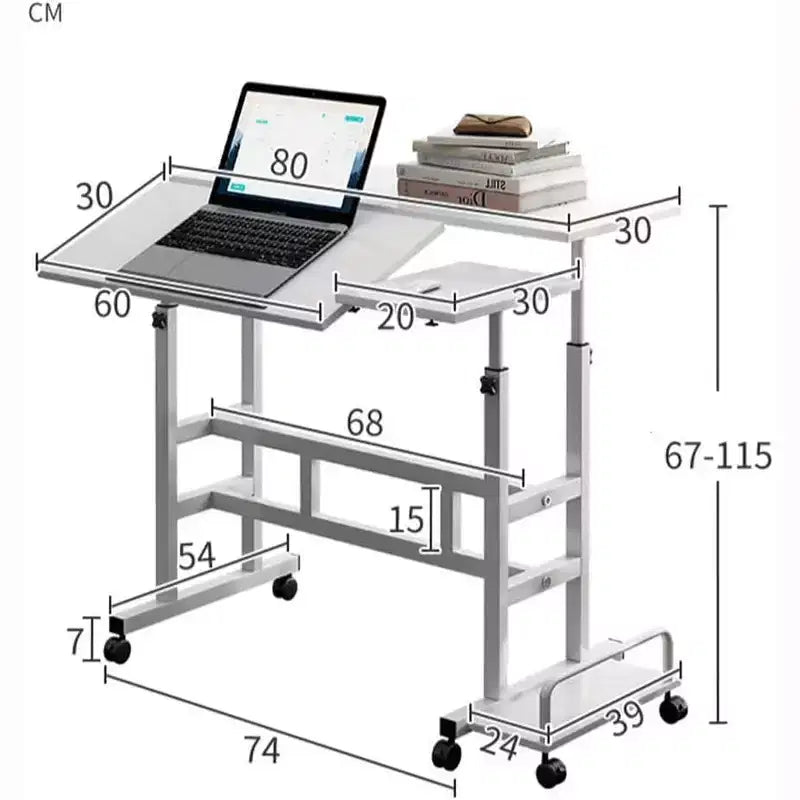 Bureau mobile assis-debout à hauteur réglable, grande station de travail informatique portable, table roulante avec roulettes verrouillables pour bureau et petits espaces