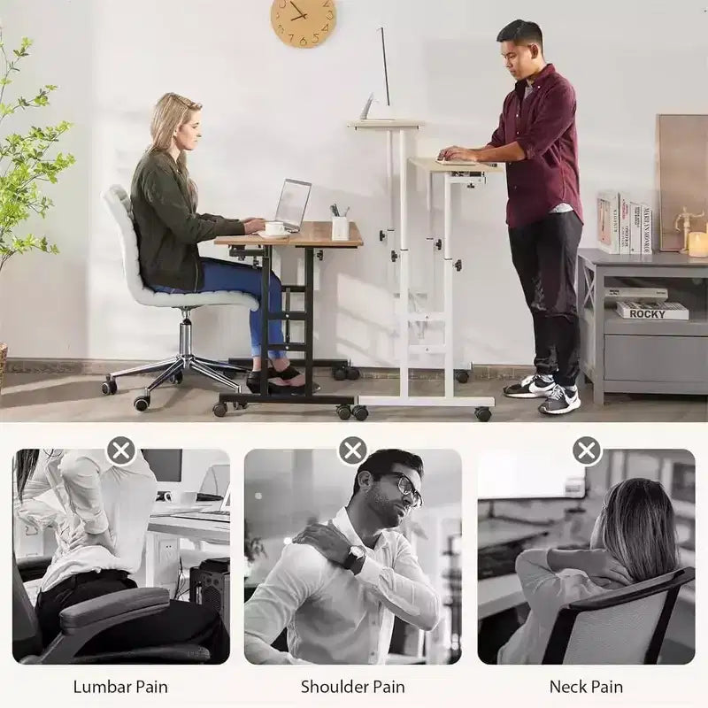 Bureau mobile assis-debout à hauteur réglable, grande station de travail informatique portable, table roulante avec roulettes verrouillables pour bureau et petits espaces