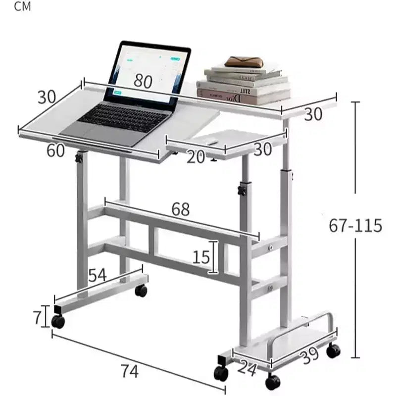 Bureau mobile assis-debout à hauteur réglable, grande station de travail informatique portable, table roulante avec roulettes verrouillables pour bureau et petits espaces