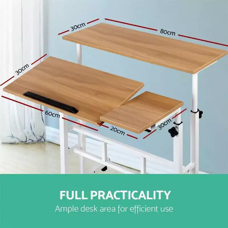 Bureau mobile assis-debout à hauteur réglable, grande station de travail informatique portable, table roulante avec roulettes verrouillables pour bureau et petits espaces