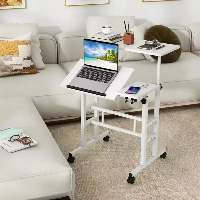 Bureau mobile assis-debout à hauteur réglable, grande station de travail informatique portable, table roulante avec roulettes verrouillables pour bureau et petits espaces