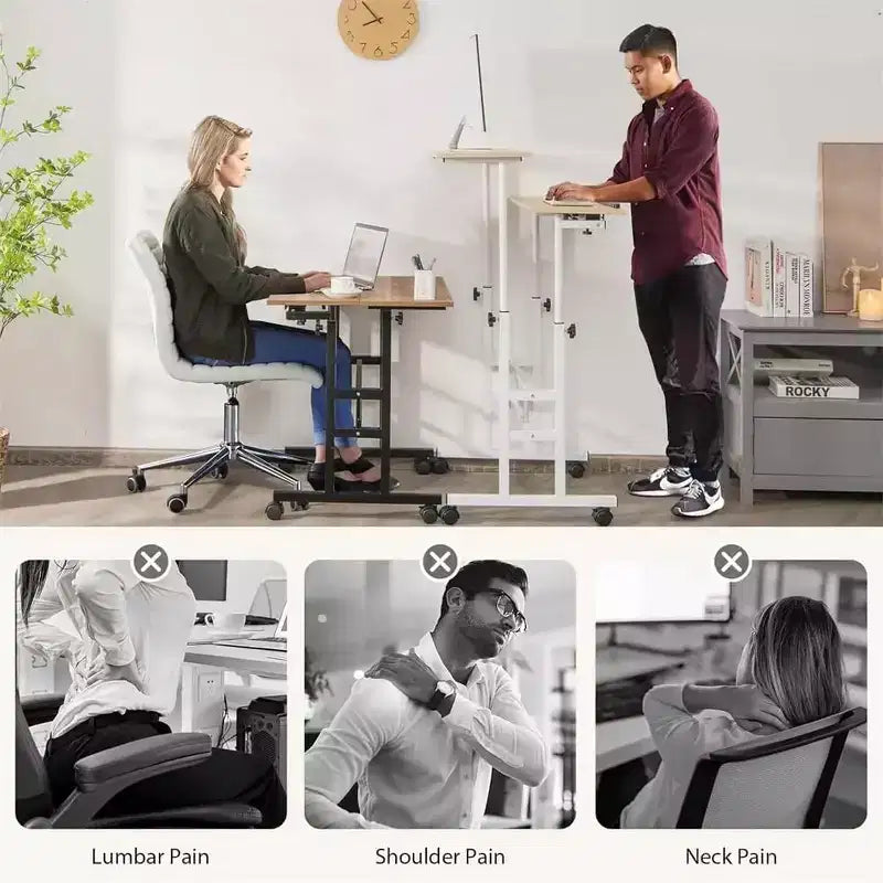 Bureau mobile assis-debout à hauteur réglable, grande station de travail informatique portable, table roulante avec roulettes verrouillables pour bureau et petits espaces