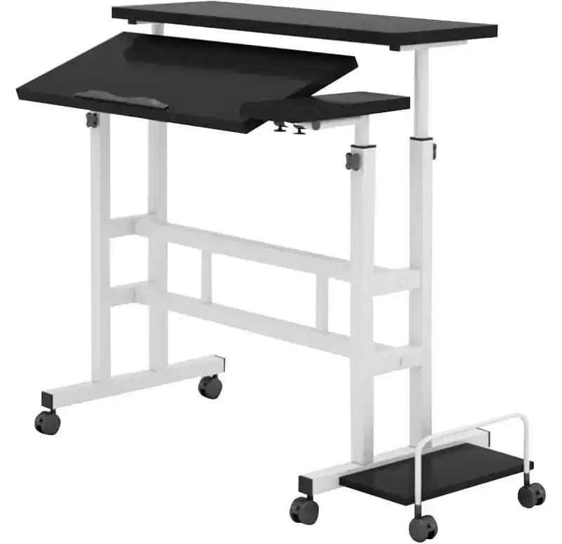 Adjustable Height Mobile Standing Desk,Spacious Portable Computer Workstation,Rolling Place-Stand Table with Lockable Wheels for Office & Small Spaces