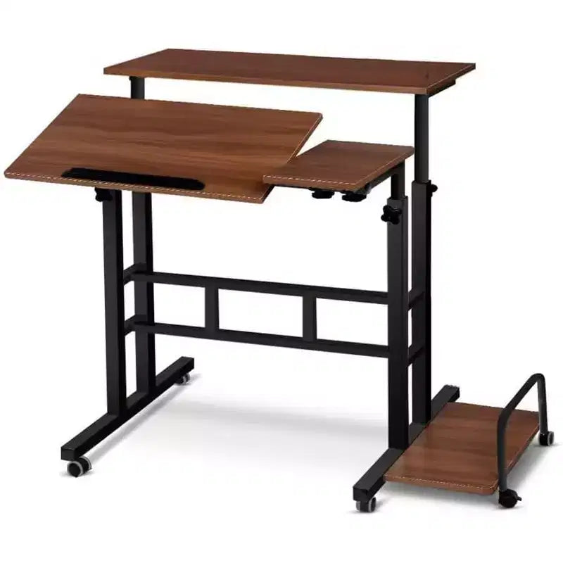 Bureau mobile assis-debout à hauteur réglable, grande station de travail informatique portable, table roulante avec roulettes verrouillables pour bureau et petits espaces