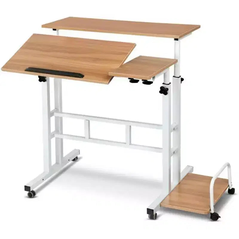 Bureau mobile assis-debout à hauteur réglable, grande station de travail informatique portable, table roulante avec roulettes verrouillables pour bureau et petits espaces