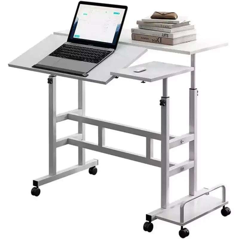 Bureau mobile assis-debout à hauteur réglable, grande station de travail informatique portable, table roulante avec roulettes verrouillables pour bureau et petits espaces