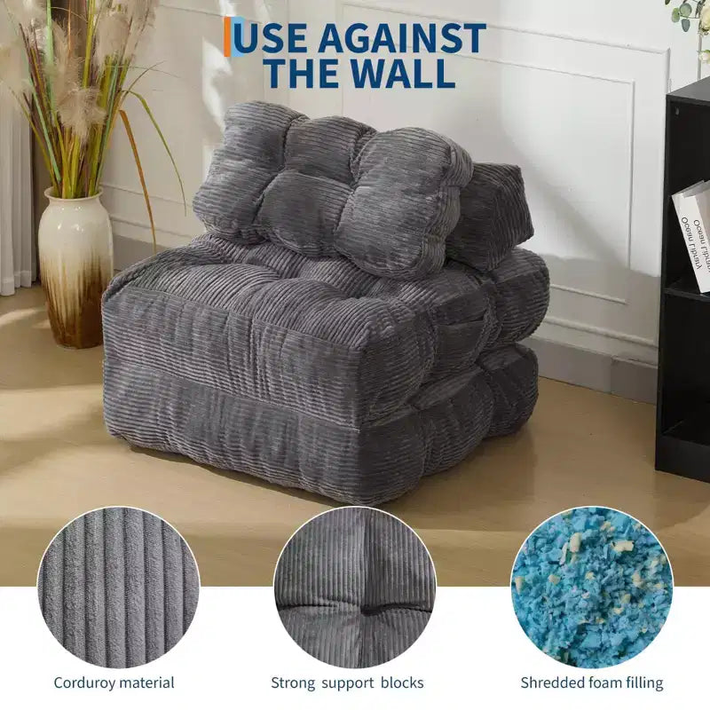 Canapé-lit pliable, lot de 2 – Fauteuil convertible individuel avec oreiller, support ergonomique, portable, housse lavable en machine, gris