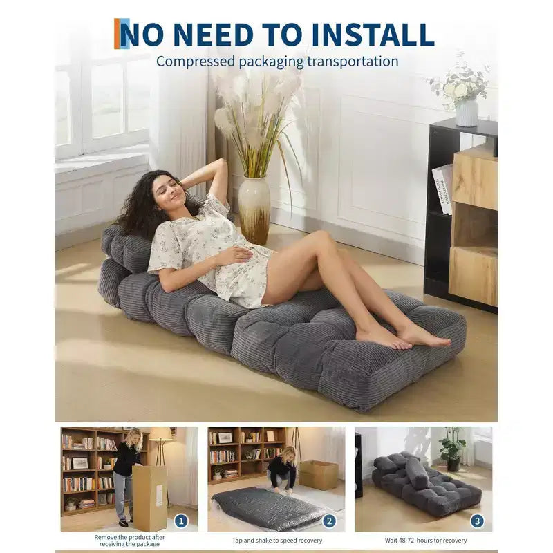 Canapé-lit pliable, lot de 2 – Fauteuil convertible individuel avec oreiller, support ergonomique, portable, housse lavable en machine, gris