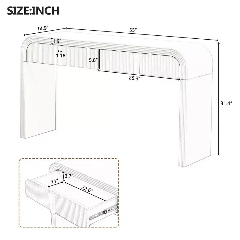 Table Console Minimaliste Moderne de 55 Pouces avec 2 Tiroirs de Rangement, Table d'Entrée pour le Salon, Couloir
