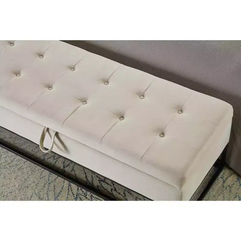 Banc de Rangement 58.6, Banc Rembourré avec Base Métallique pour Chambre à Coucher, Salon, Couloir, Beige