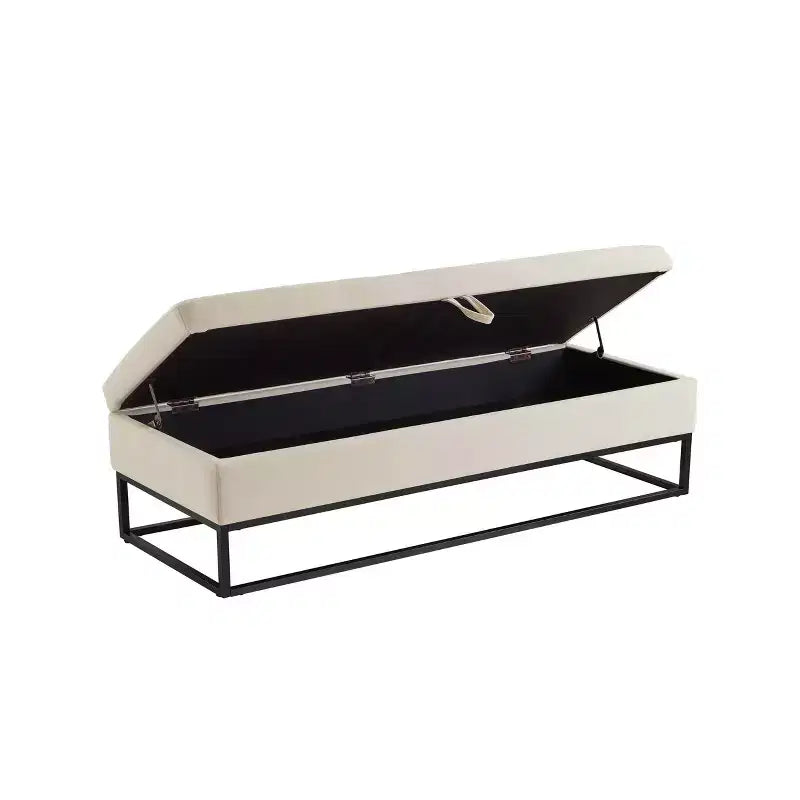 Banc de Rangement 58.6, Banc Rembourré avec Base Métallique pour Chambre à Coucher, Salon, Couloir, Beige
