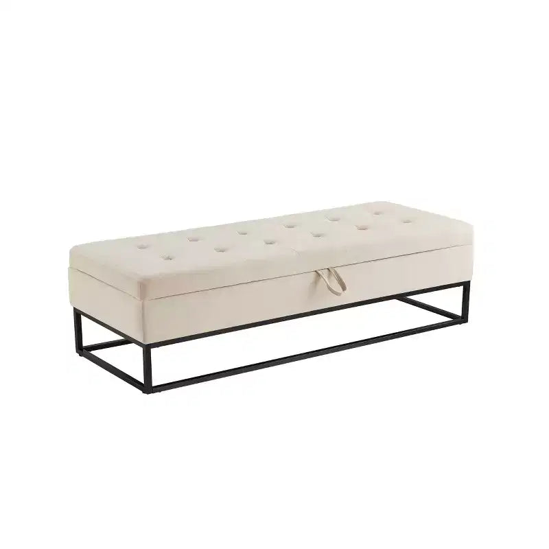 Banc de Rangement 58.6, Banc Rembourré avec Base Métallique pour Chambre à Coucher, Salon, Couloir, Beige