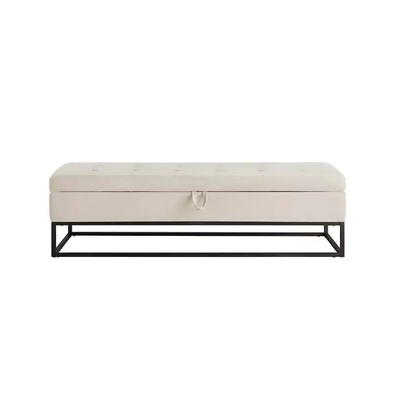 Banc de Rangement 58.6, Banc Rembourré avec Base Métallique pour Chambre à Coucher, Salon, Couloir, Beige