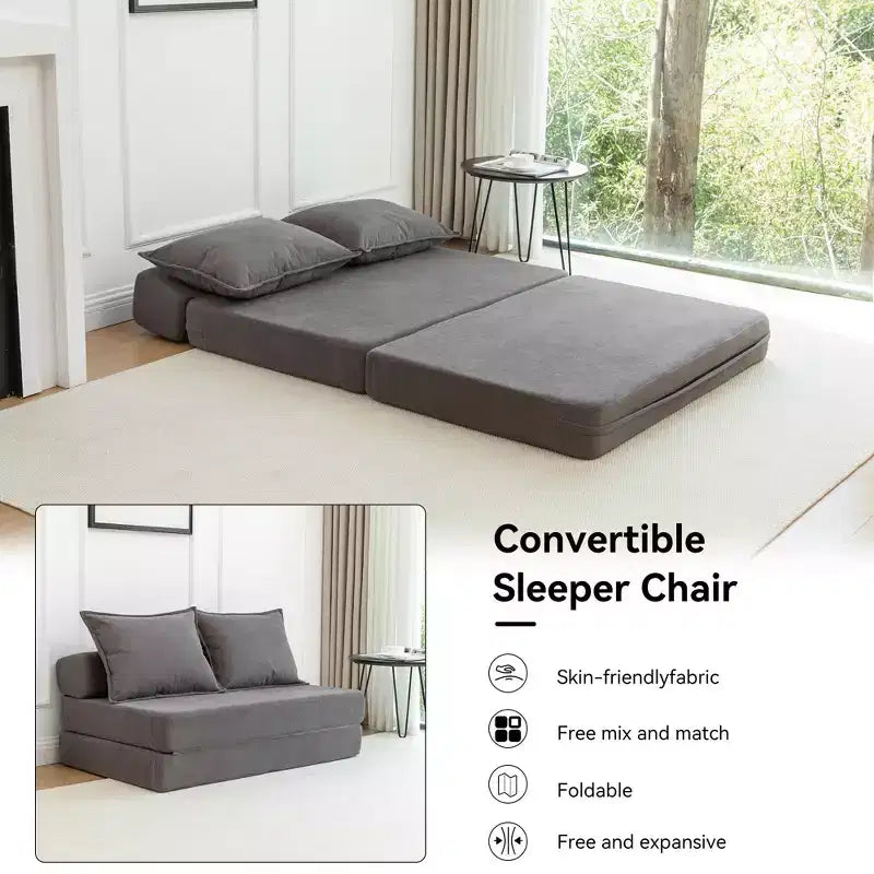 Fauteuil pliant convertible avec oreiller, matelas de sol avec dossier pour salon, dortoir, chambre d'amis, bureau, taille double
