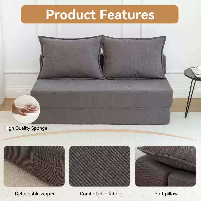 Fauteuil pliant convertible avec oreiller, matelas de sol avec dossier pour salon, dortoir, chambre d'amis, bureau, taille double