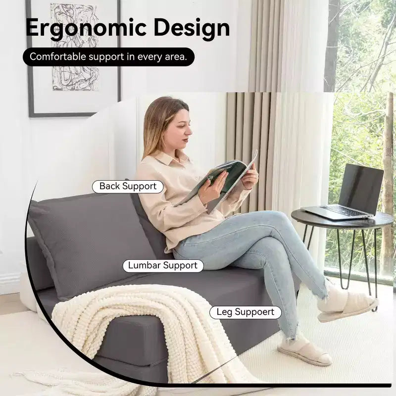 Fauteuil pliant convertible avec oreiller, matelas de sol avec dossier pour salon, dortoir, chambre d'amis, bureau, taille double