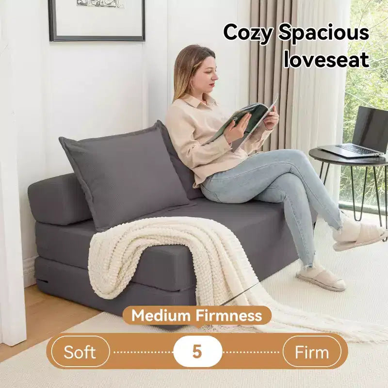 Fauteuil pliant convertible avec oreiller, matelas de sol avec dossier pour salon, dortoir, chambre d'amis, bureau, taille double