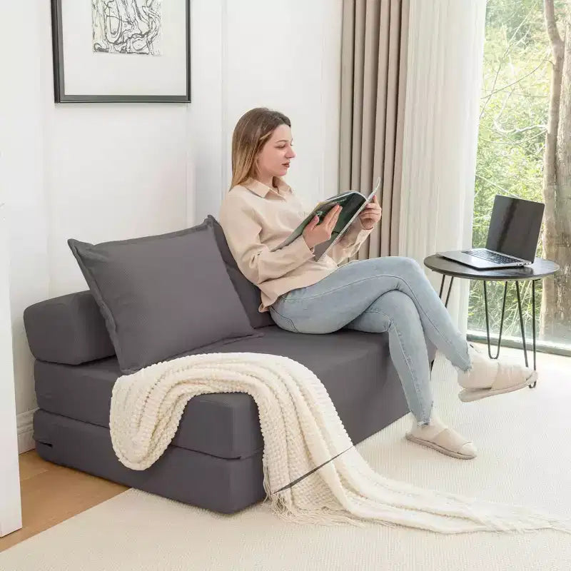 Fauteuil pliant convertible avec oreiller, matelas de sol avec dossier pour salon, dortoir, chambre d'amis, bureau, taille double