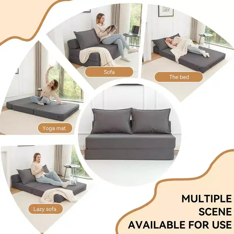 Fauteuil pliant convertible avec oreiller, matelas de sol avec dossier pour salon, dortoir, chambre d'amis, bureau, taille double