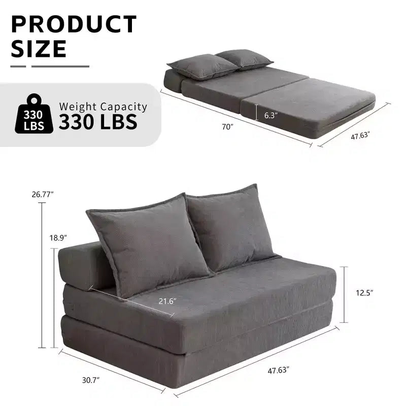 Fauteuil pliant convertible avec oreiller, matelas de sol avec dossier pour salon, dortoir, chambre d'amis, bureau, taille double