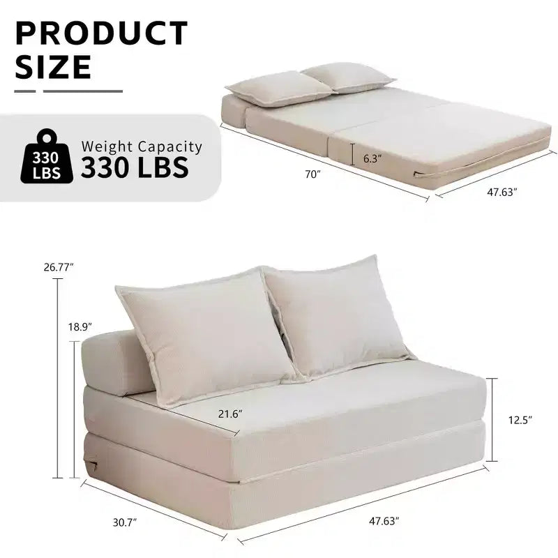 Fauteuil pliant convertible avec oreiller, matelas de sol avec dossier pour salon, dortoir, chambre d'amis, bureau, taille double