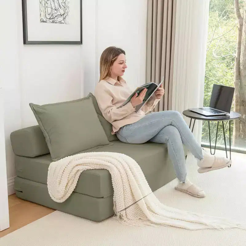Fauteuil pliant convertible avec oreiller, matelas de sol avec dossier pour salon, dortoir, chambre d'amis, bureau, taille double