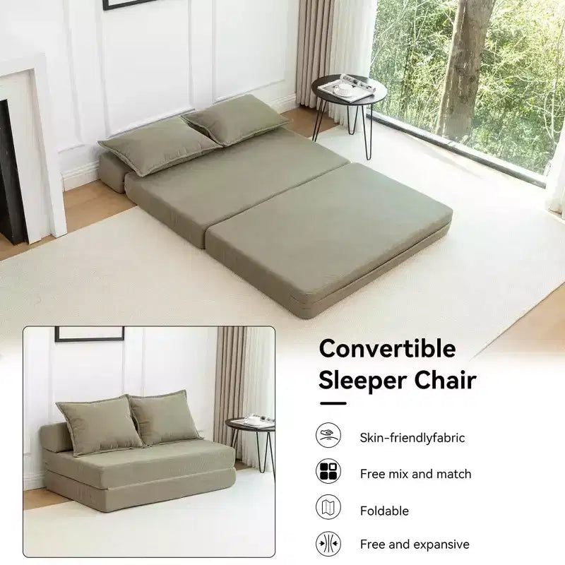 Fauteuil pliant convertible avec oreiller, matelas de sol avec dossier pour salon, dortoir, chambre d'amis, bureau, taille double
