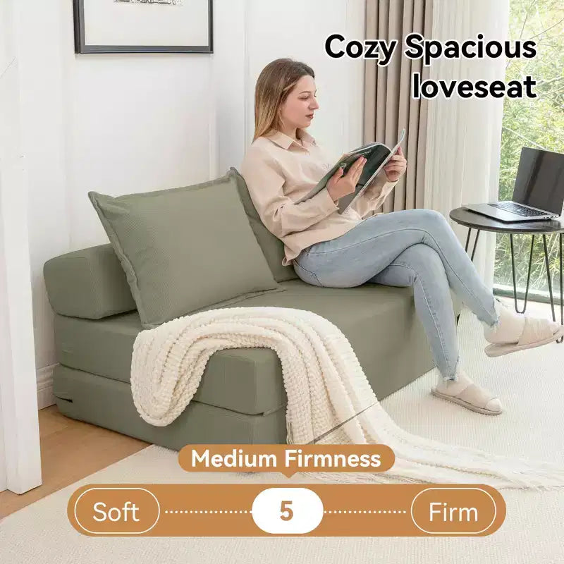 Fauteuil pliant convertible avec oreiller, matelas de sol avec dossier pour salon, dortoir, chambre d'amis, bureau, taille double