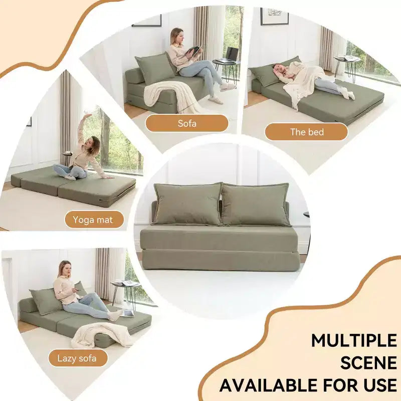 Fauteuil pliant convertible avec oreiller, matelas de sol avec dossier pour salon, dortoir, chambre d'amis, bureau, taille double