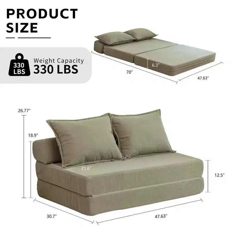 Fauteuil pliant convertible avec oreiller, matelas de sol avec dossier pour salon, dortoir, chambre d'amis, bureau, taille double