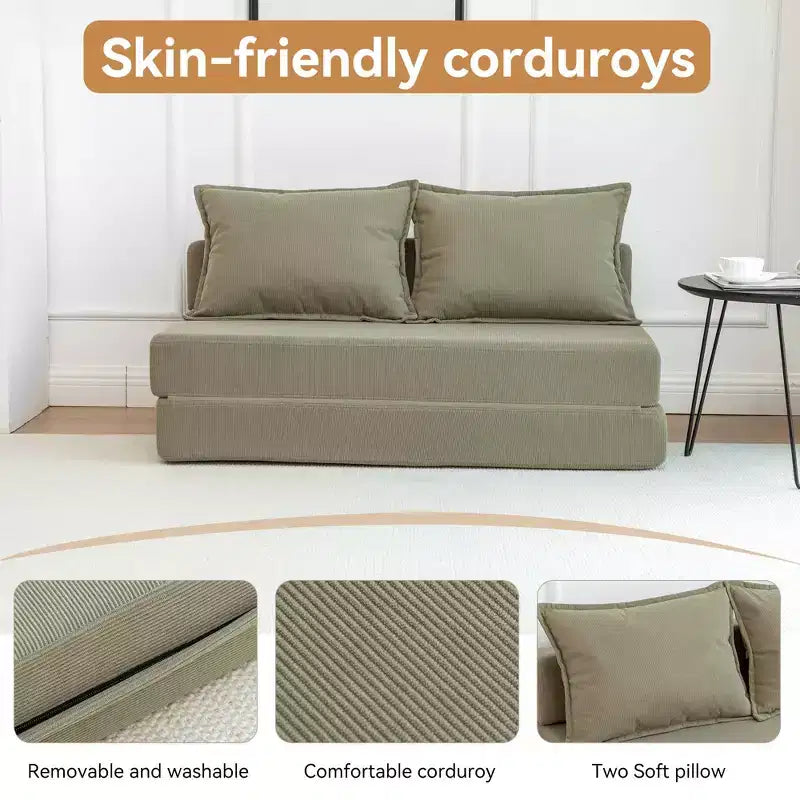 Fauteuil pliant convertible avec oreiller, matelas de sol avec dossier pour salon, dortoir, chambre d'amis, bureau, taille double