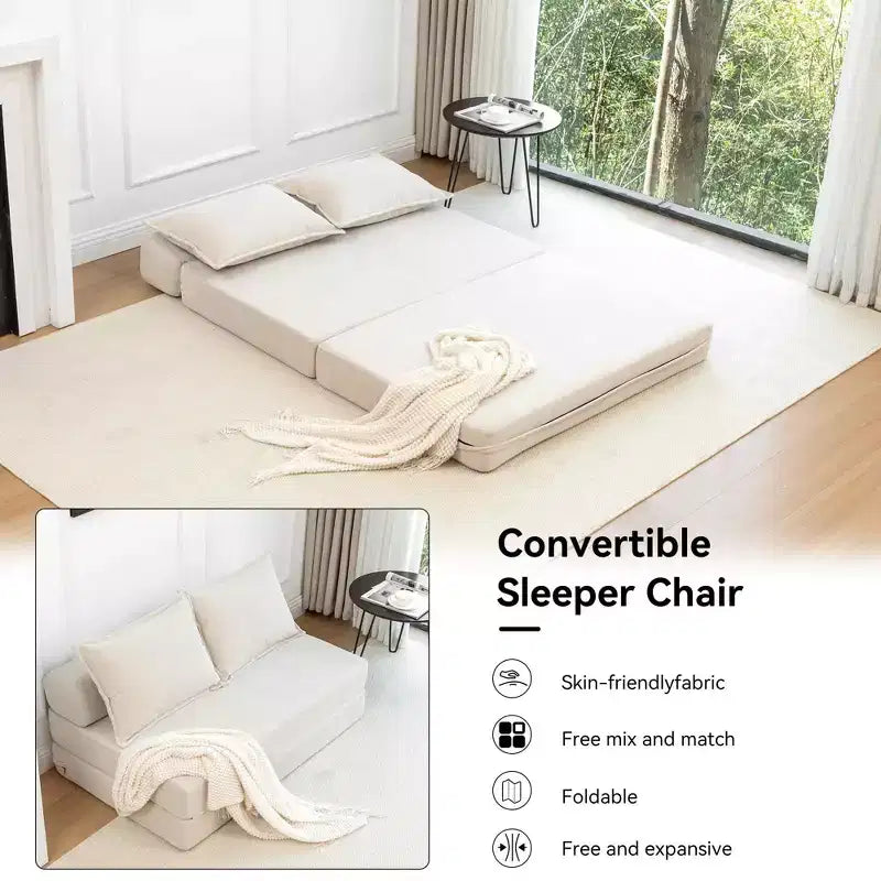 Fauteuil pliant convertible avec oreiller, matelas de sol avec dossier pour salon, dortoir, chambre d'amis, bureau, taille double