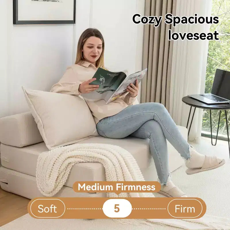 Fauteuil pliant convertible avec oreiller, matelas de sol avec dossier pour salon, dortoir, chambre d'amis, bureau, taille double