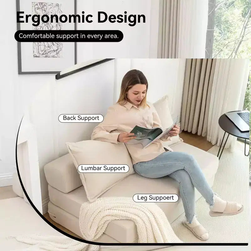Fauteuil pliant convertible avec oreiller, matelas de sol avec dossier pour salon, dortoir, chambre d'amis, bureau, taille double