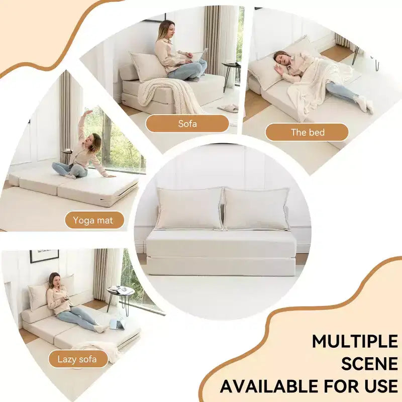 Fauteuil pliant convertible avec oreiller, matelas de sol avec dossier pour salon, dortoir, chambre d'amis, bureau, taille double