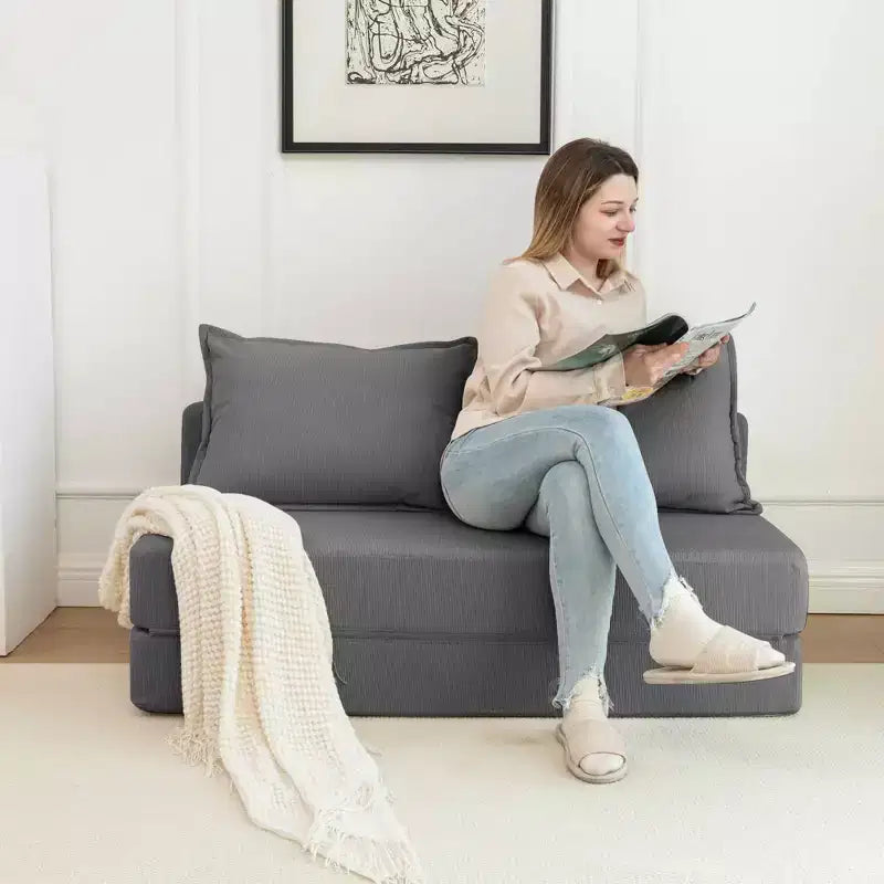 Fauteuil pliant convertible avec oreiller, matelas de sol avec dossier pour salon, dortoir, chambre d'amis, bureau, taille double