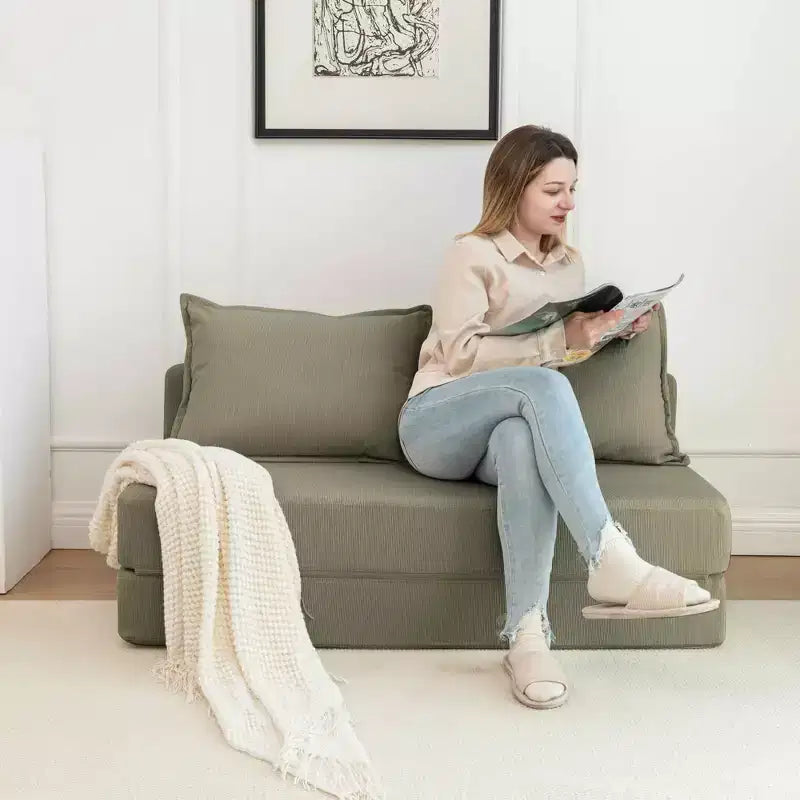 Fauteuil pliant convertible avec oreiller, matelas de sol avec dossier pour salon, dortoir, chambre d'amis, bureau, taille double