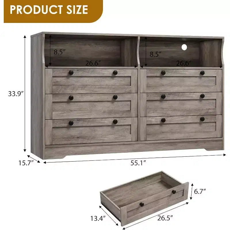 Commode à 6 tiroirs pour chambre à coucher, avec lumières LED RGB et prise de courant, commode de 140 cm de large, meuble TV pour téléviseurs de 55 pouces, pour salon, entrée