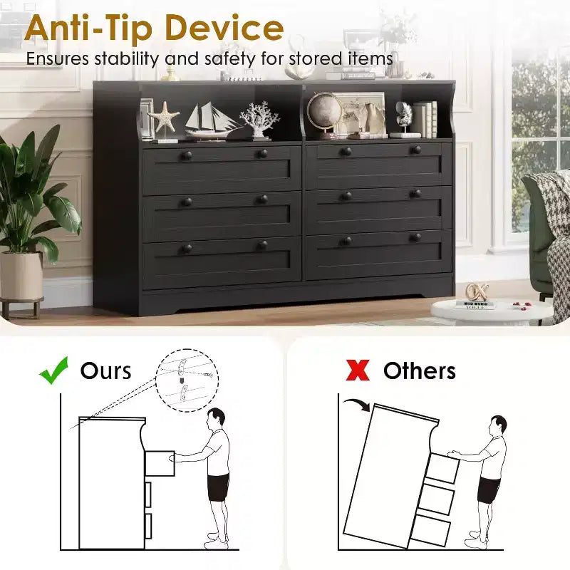 Commode à 6 tiroirs pour chambre à coucher, avec lumières LED RGB et prise de courant, commode de 140 cm de large, meuble TV pour téléviseurs de 55 pouces, pour salon, entrée