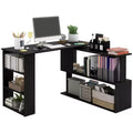 HOMCOM 360 Rotating Home Office Desk L Shaped Corner Computer Desk with Storage Shelves, Writing Table Workstation, Black