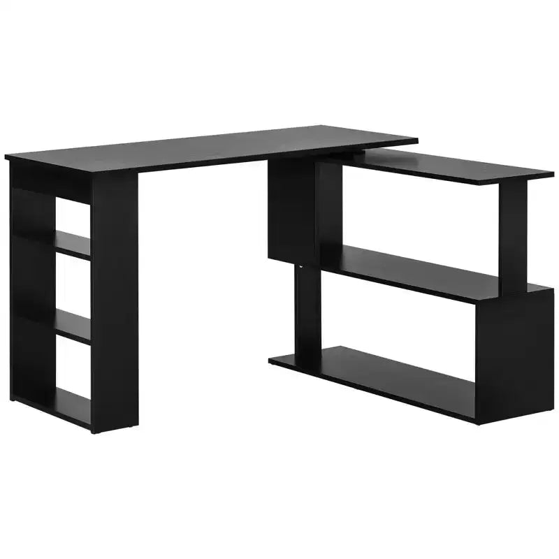 Bureau d'angle en L rotatif à 360° pour la maison et le bureau, avec étagères de rangement, table d'écriture, poste de travail, noir