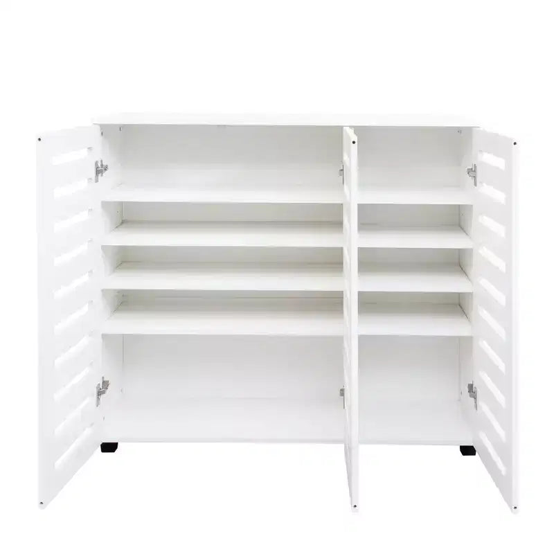 Meuble de rangement à chaussures en bois à 5 niveaux avec étagères réglables, range-chaussures à porte persiennée, organisateur de chaussures multi-scènes pour les espaces de vie de la maison